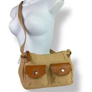 Fossil 1954 Vintage Y2K 90s Canvas Leather Crossbody Bag Front Flap Pockets